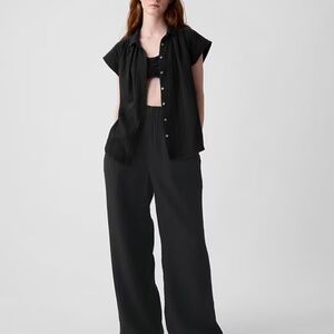 Crinkle gauze high waist pants